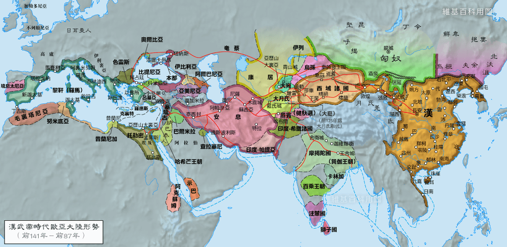 丝绸之路（红线）的各大贸易点