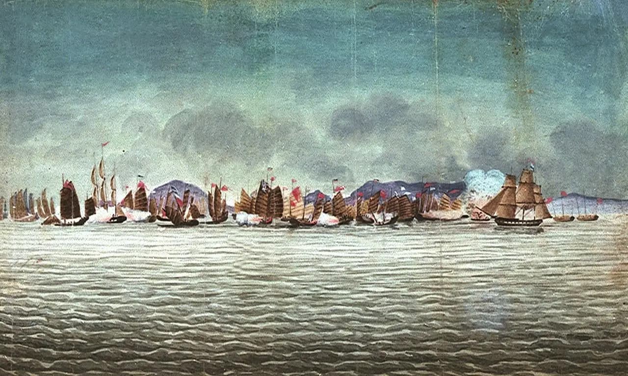 1839年11月3日，第一次穿鼻海战，中国水师与英国海军战斗
