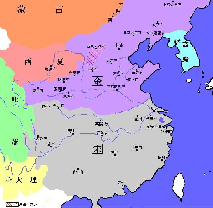 1141年《绍兴和议》后宋金版图