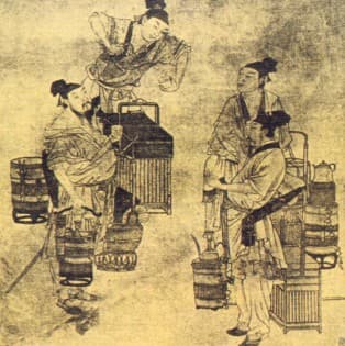 《斗茶图》，赵孟𫖯所绘，描写元朝时斗茶的情形
